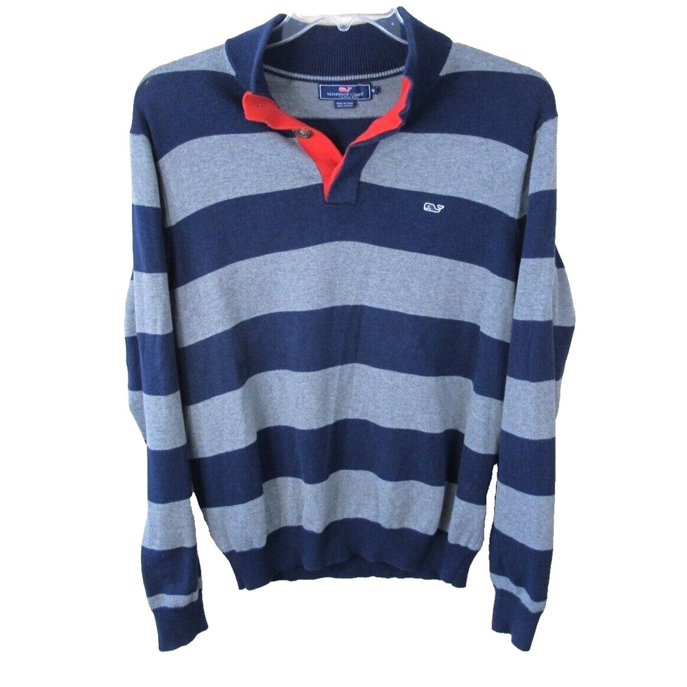Vineyard Vines 3-Button Pullover Henley Striped Sweater Men's Medium Cotton‎
